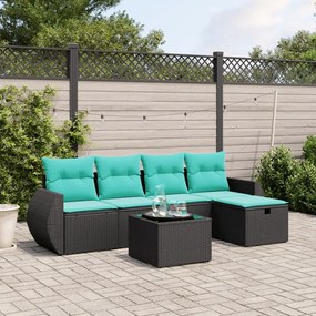 vidaXL 6 pcs conjunto de sofás p/ jardim c/ almofadões vime PE preto
