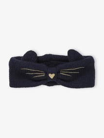 Fita de cabelo Gato azul escuro liso com motivo