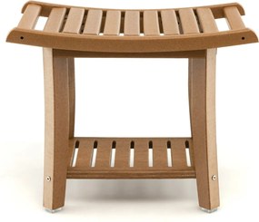 Banco de banho curvo em HDPE 60,5 cm x 34 cm x 48 cm impermeável com Prateleira de armazenamento Almofadas antiderrapantes para idosos Castanho