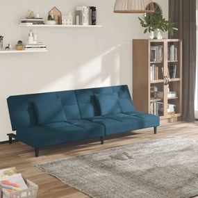 Sofá-cama 2 lugares com duas almofadas veludo azul