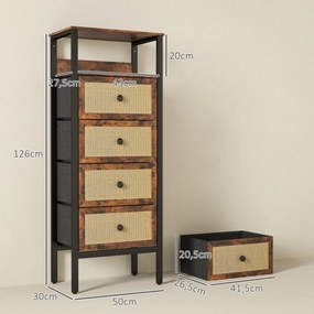 Cómoda "Einar" em Tecido com 4 Gavetas e Prateleira – 50x30x126 cm – E