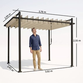 Pérgola de Jardim 3x3,8 m com Toldo Corrediço Ajustável a 90° Manivela, Estrutura de Alumínio e Aço UPF50+ Bege