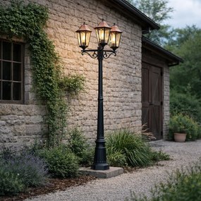Lanterna de exterior clássica preta com cobre 220cm 3 luzes IP44 - Havana