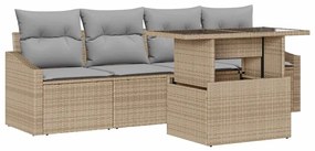 Conjunto de Sofá de Jardim de 5 Peças com Almofadas Bege em Rattan Sin