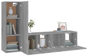 Conjunto móveis de TV 3 pcs madeira processada sonoma cinza