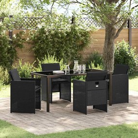 vidaXL Conjunto de Jantar para Jardim 5 Peças com Almofadas Pretas em Poliratan