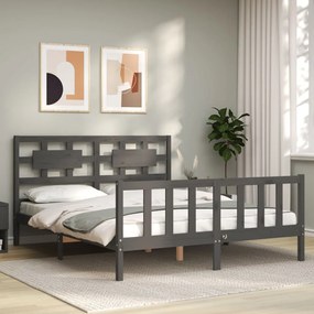 3192563 vidaXL Estrutura de cama King Size com cabeceira madeira maciça cinza