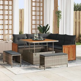 Conjunto de Sofá de Jardim vidaXL com Almofadas Cinza Vime Sintético Acácia