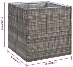 Vaso/floreira de jardim 80x80x80 cm vime PE cinzento