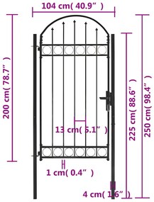 Portão para cerca com topo arqueado 100x250 cm aço preto