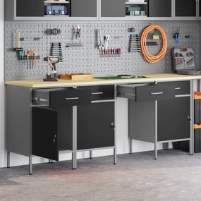 Conjunto de Gabinete e Mesa de Trabalho de 4 Peças vidaXL Preto em Madeira Engenharia e Aço