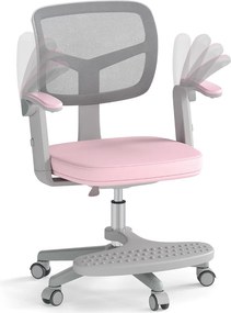 Cadeira de escritório para crianças com apoios de braços, apoio para os pés e rodas universais com altura ajustável 57 x 55 x 80-91 cm Rosa