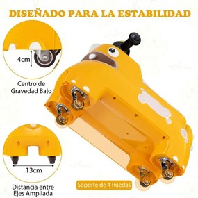Dinossauro de brincar com buzina, luzes, compartimento de armazenamento e 4 rodas universais para crianças com mais de 18 meses, 52 x 23,5 x 38 cm, am