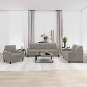 vidaXL 3 pcs conjunto de sofás com almofadões veludo cinzento-claro