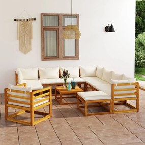 vidaXL 12 pcs conjunto lounge jardim c/ almofadões acácia maciça creme