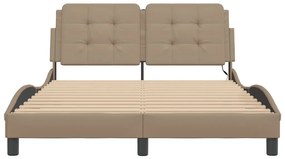 Estrutura cama c/ luzes LED 140x200cm couro artif. cappuccino