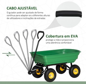 Carrinho de Jardim com Balde Inclinável até 75° Carrinho de Mão com Guiador Ajustável 109x52x94 cm Verde Escuro