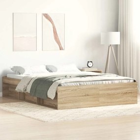 Estrutura de cama de casal 135x190 cm carvalho sonoma