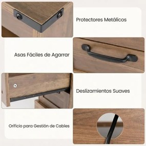 Conjunto de 2 mesas de cabeceira, mesas apoio rústicas com estação de carregamento e 2 gavetas Pretas e castanho rustico