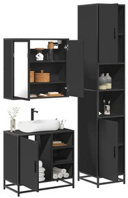 vidaXL 3 pcs conjunto móveis casa de banho derivados de madeira preto