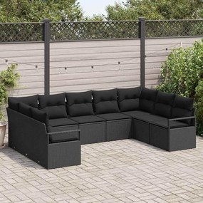 vidaXL Conjunto de Sofá de Jardim com almofada 9 pcs Preto vime PE