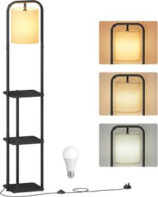 Candeeiro de pé com prateleiras 29,9 x 31,8 x 160,5 cm Preto