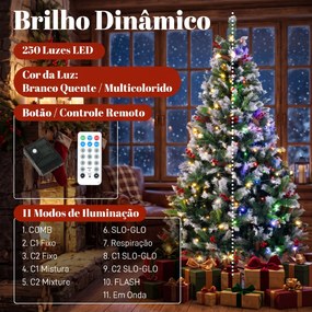 Árvore de Natal Nevada 180 cm com 250 LED 11 Modos Comando à Distância 840 Pontas 34 Pinhas e 34 Bagas Verde