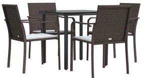 5 pcs conjunto de jantar p/ jardim c/ almofadões vime PE e aço