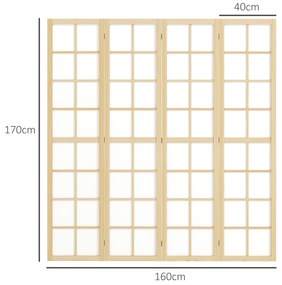 Biombo Dobrável de 4 Painéis Separador de Ambientes de Interior para Sala de Estar Dormitório e Escritório 160x170 cm Madeira e Branco