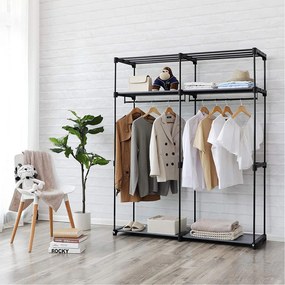 Armário para roupas com 2 varões para cabides 140 x 43 x 174 cm Preto