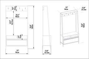 Cabide Devin – Nogueira e Preto – 94x180x35,3 cm