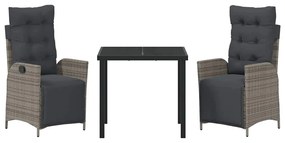Conjunto de Mesa e Cadeiras para Jardim em 3 Peças Cinza em Rattan Sin