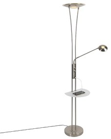 Candeeiro de pé em aço com braço de leitura incl. LED e porta USB - Sevilla Moderno