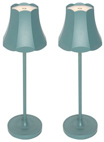 LED Conjunto de 2 candeeiros de mesa retro azul mineral recarregáveis IP44 - Granny Retro