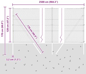Cerca de Arame Hexagonal com 7 Postes 1,2x25 m Aço Cinza