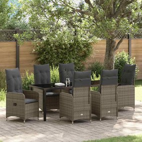 vidaXL Conjunto de Jantar de Jardim com 7 Peças e Almofadas em Rattan Sintético Cinza