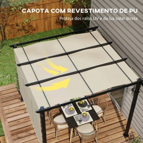 Pérgola Exterior 3x3 m com Toldo deslizante Estrutura de Aço Impermeável e Anti-UV para Terraço ou Pátio Bege