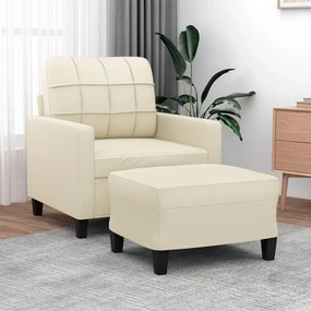 vidaXL Poltrona com apoio de pés couro artificial 60 cm cor creme
