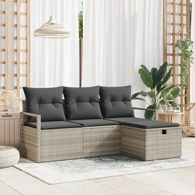 Conjunto de Sofá de Jardim vidaXL de 4 Peças com Almofadas Cinza Claro Vime Poliéster