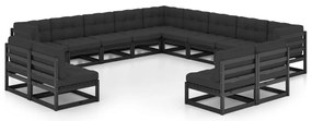 13 pcs conjunto longue jardim c/ almofadões pinho maciço preto