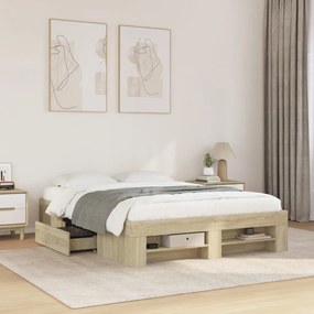 vidaXL Estrutura cama s/ colchão derivados de madeira carvalho sonoma