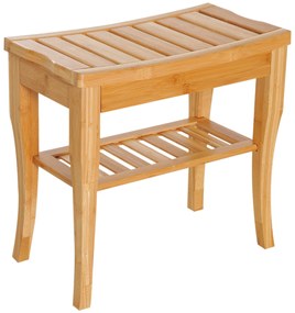 HOMCOM Banco para Casa de Banho de Bambu com Prateleira de Arrumação Banco de Banho Antiderrapante Impermeável e Resistente Banco de Duche para Casa Sala Quarto SPA 47,5x26x44,5 cm Madeira