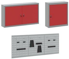 Conjunto de Armário e Painel de Ferramentas de 8 Peças vidaXL Vermelho