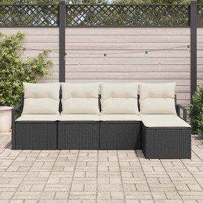 Sofá de Jardim de 5 Peças com Almofadas em Rattan Sintético Preto