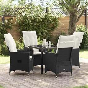 vidaXL Conjunto de Jantar de Jardim de 5 Peças com Almofadas - Polirattan Preto