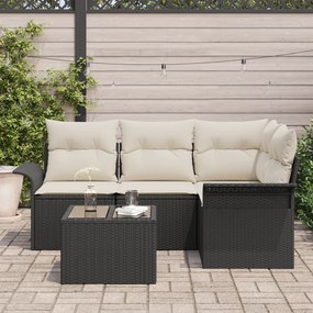 Conjunto de Sofá de Jardim de 4 Peças com Almofadas - Rattan de Poliet