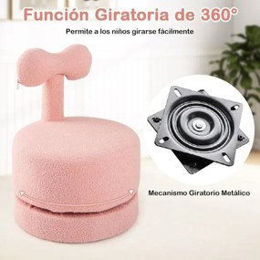 Conjunto de 2 cadeiras giratórias infantis estofadas em veludo Teddy com encosto em forma de laço e assento acolchoado Rosa