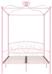 Estrutura de cama com dossel 140x200 cm metal cor-de-rosa