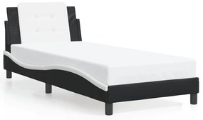 Estrutura cama c/ luzes LED 90x190 cm couro artif. preto/branco