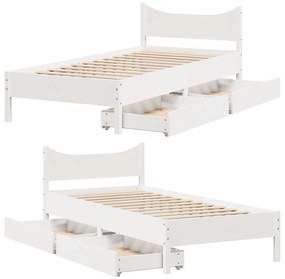 Estrutura de cama c/ gavetas 100x200 cm pinho maciço branco